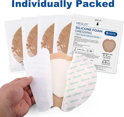 Miniatura 8 de LotFancy Apósito de espuma sacra, 10 unidades, 7 x 7 pulgadas, apósito de espuma de silicona, vendaje para heridas con borde, sacro, úlceras por