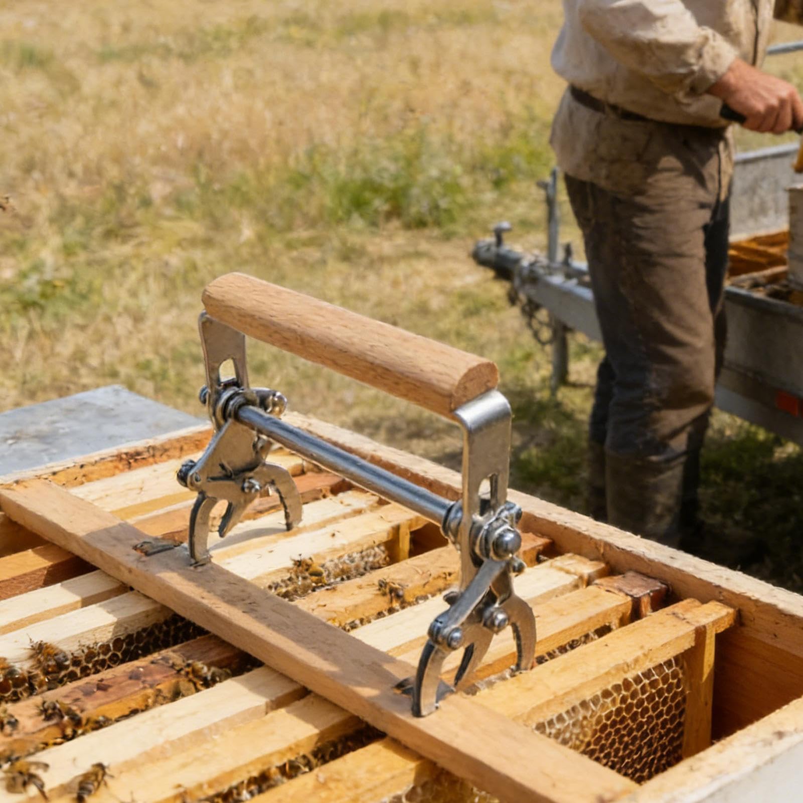 Poignée De Cadre De Ruche D'abeilles, Sûre Et Fiable, 12,2 X 12 Cm, Pince De Levage De Support De Cadre Avec Poignée En Bois, Cadres De Levage De Ruche D'abeilles, Taille Compacte, Pour Un Retrait Fac