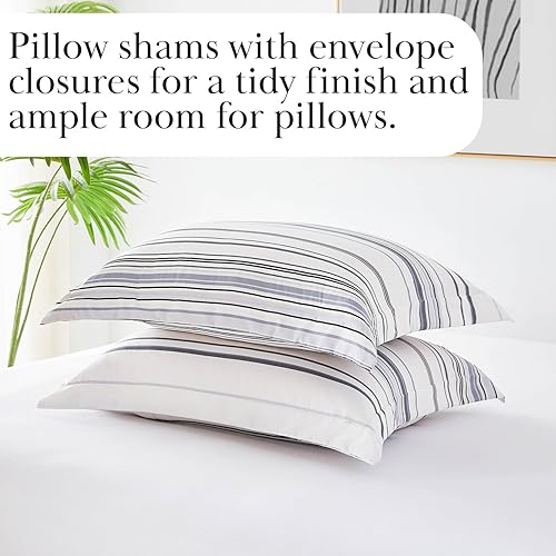Miniatura 6 de Southshore Fine Living, Inc. Juego de edredón de 3 piezas, edredón de plumón alternativo a rayas grises con fundas a juego, colcha para cama