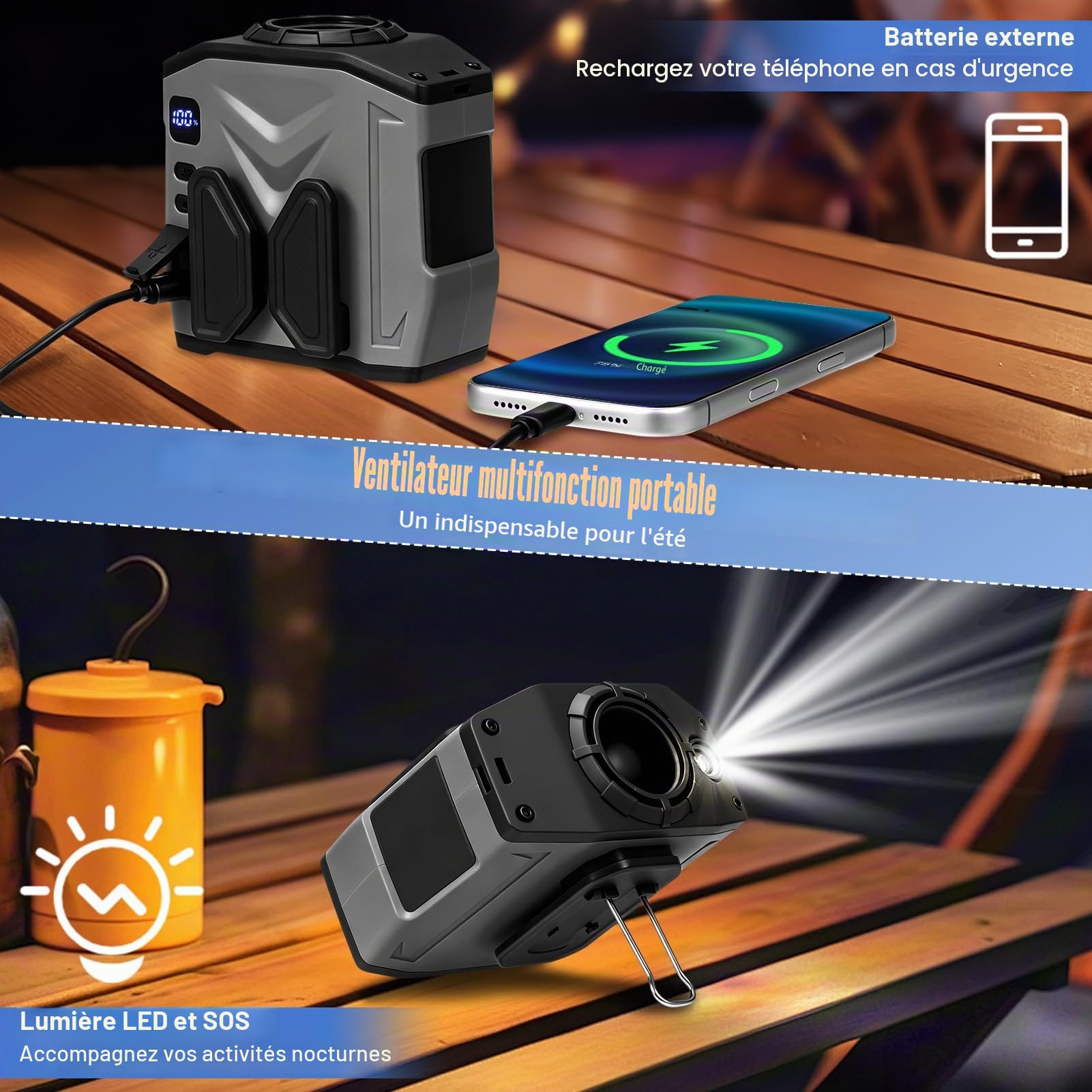 Ventilateur À Pince Pour La Taille, 10000mAh USB Rechargeable Mini Ventilateur De Cou Personnel Avec Éclairage LED, 5 Vitesses, Autonomie 30 Heures, Ventilateur De Ceinture À Clipser Pour Plein Air