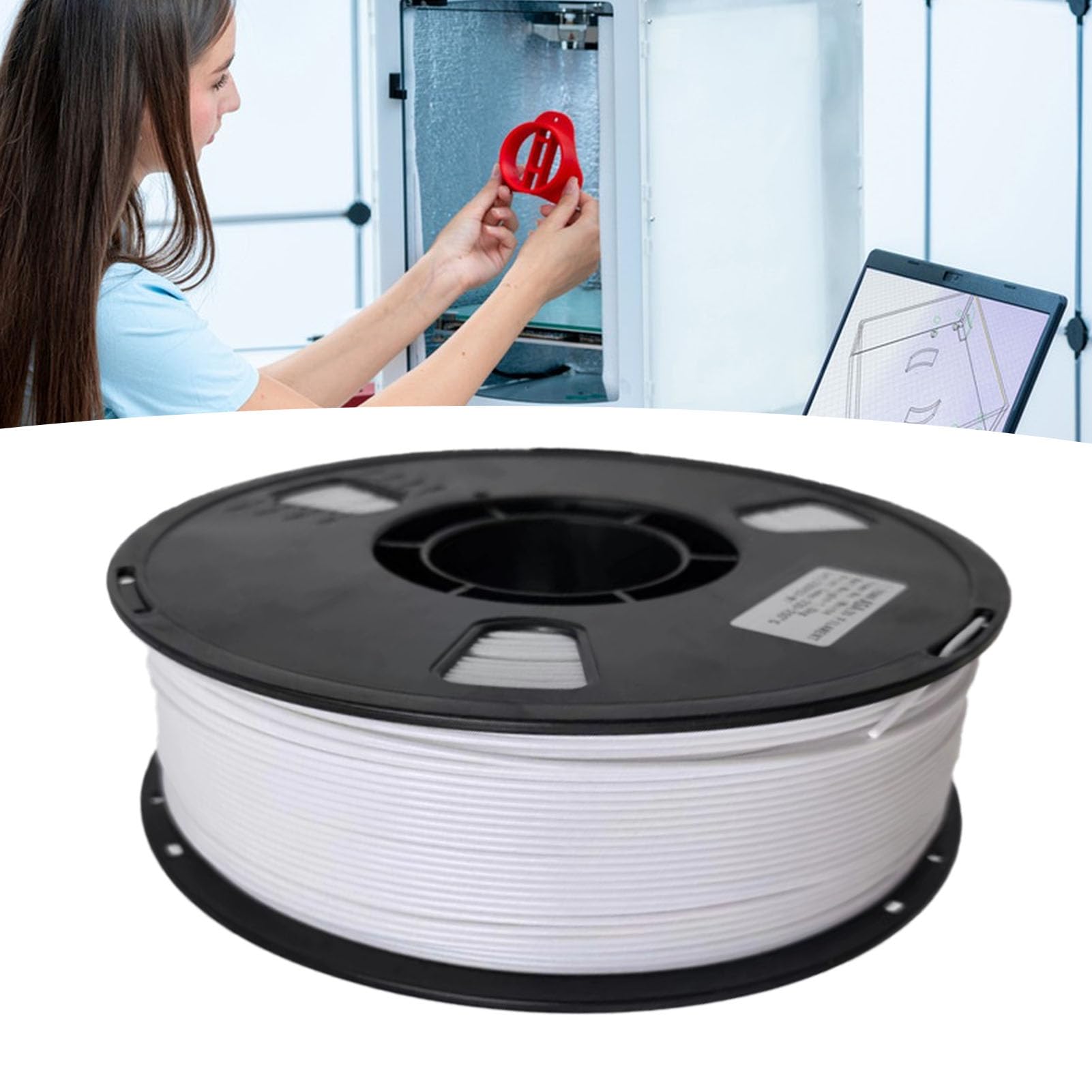 PLA 3D Drucker Filament 1.75mm 330m reines Farbfilament ohne Verknotung hohe Haftung und Überhangstabilität für präzises Drucken (Weiß)
