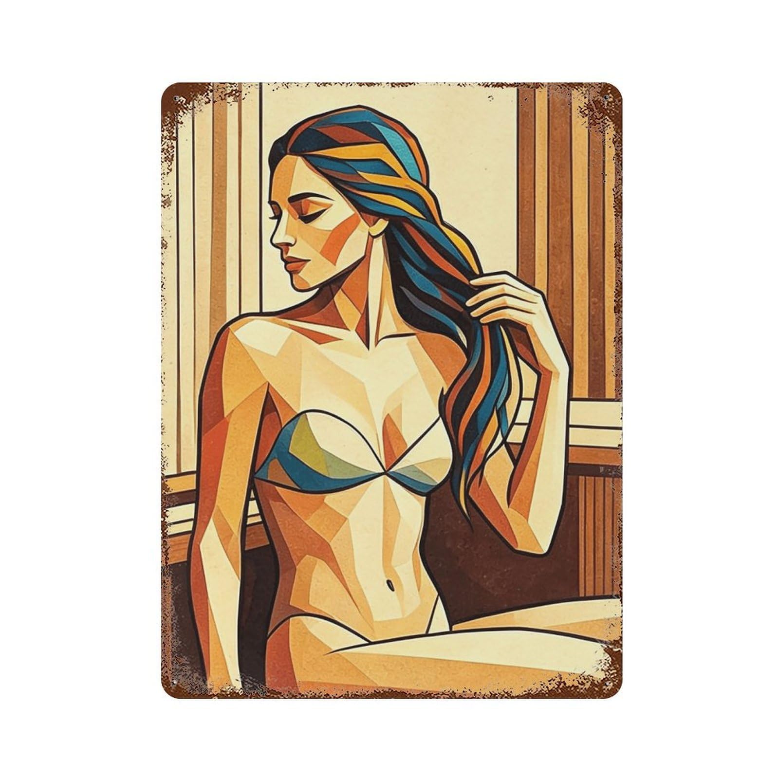 MGHTGRWE Cubist Bathing Lady (3) Poster Wall Art Iron Vintage Metal Tin Sign Modern Home Cofffee Club Art Bar Shop Decor 40x30cm