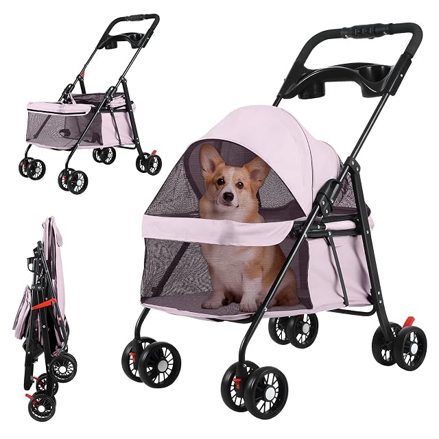 Foto 2 de 8 de Cochecito para mascotas para perros y gatos, 4 ruedas, portátil, plegable, con soporte para tazas