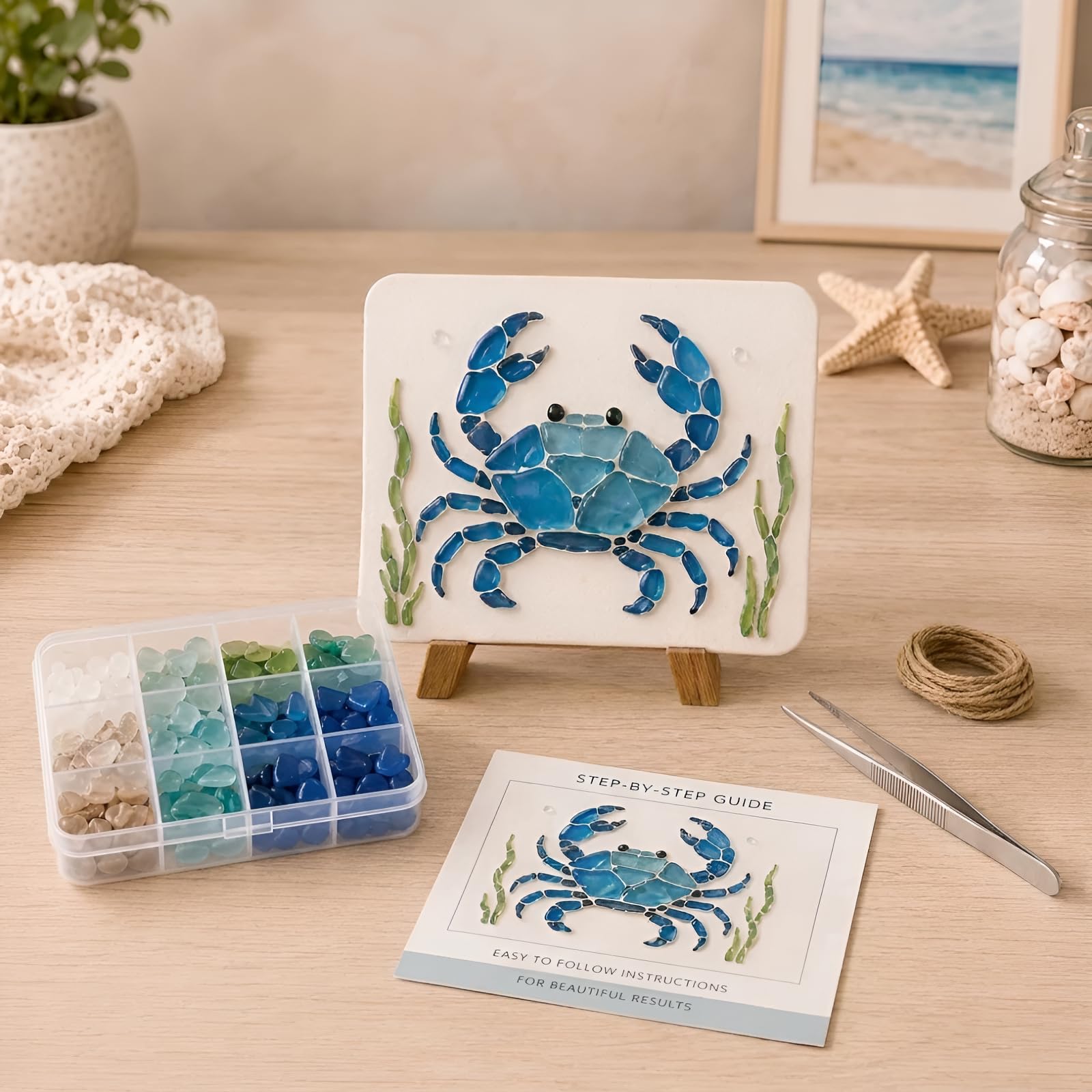 Sea Glass Mosaic Art Kit 10cm Ocean Craft DIY Beach Decor Set
