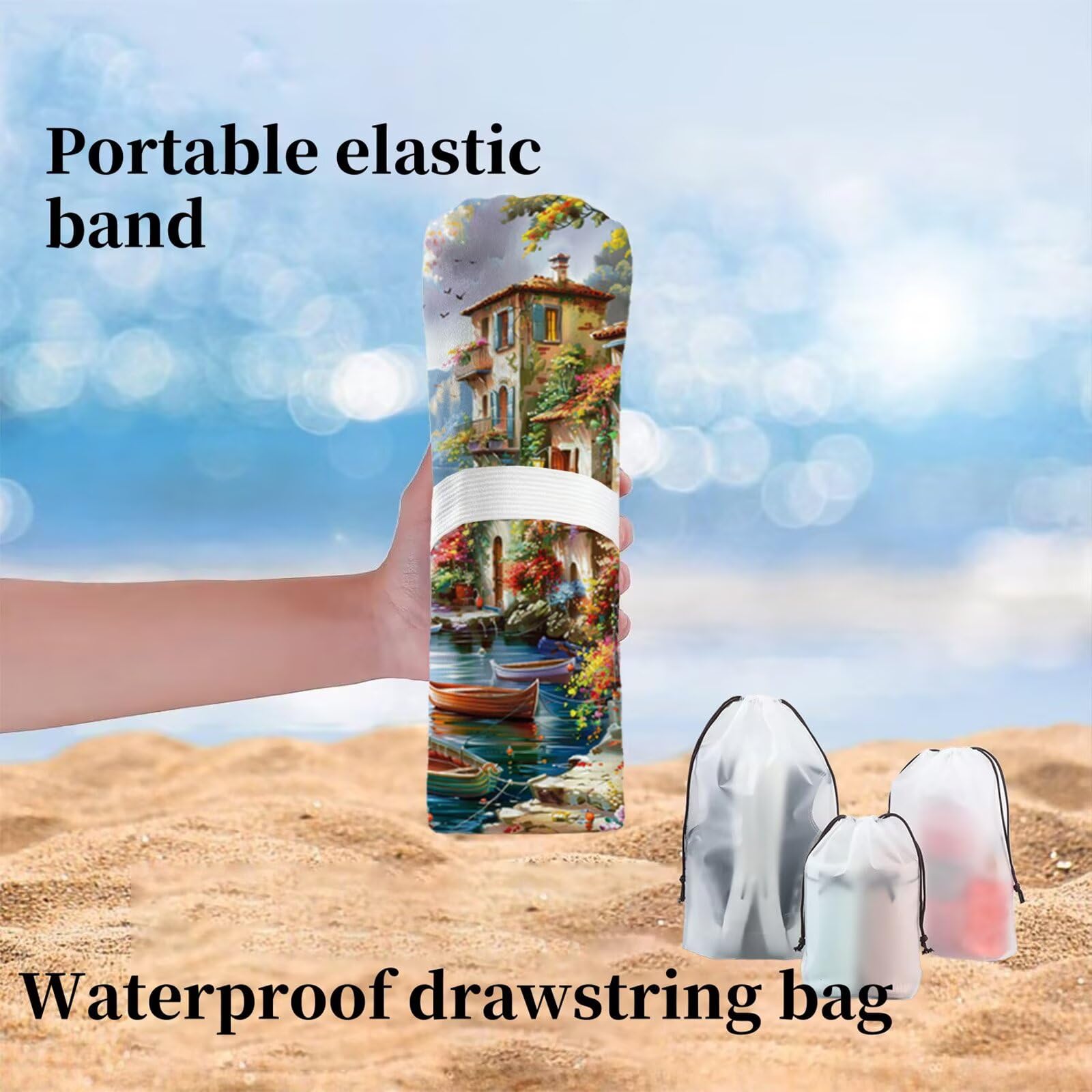 Ręcznik plażowy z mikrofibry 220x100 cm duży pływający ręcznik kąpielowy do domu mata plażowa anty piasek, ręczniki sportowe, szybkoschnące, kompaktowe i lekkie, do sportu, podróży, sauny, basenu Y1