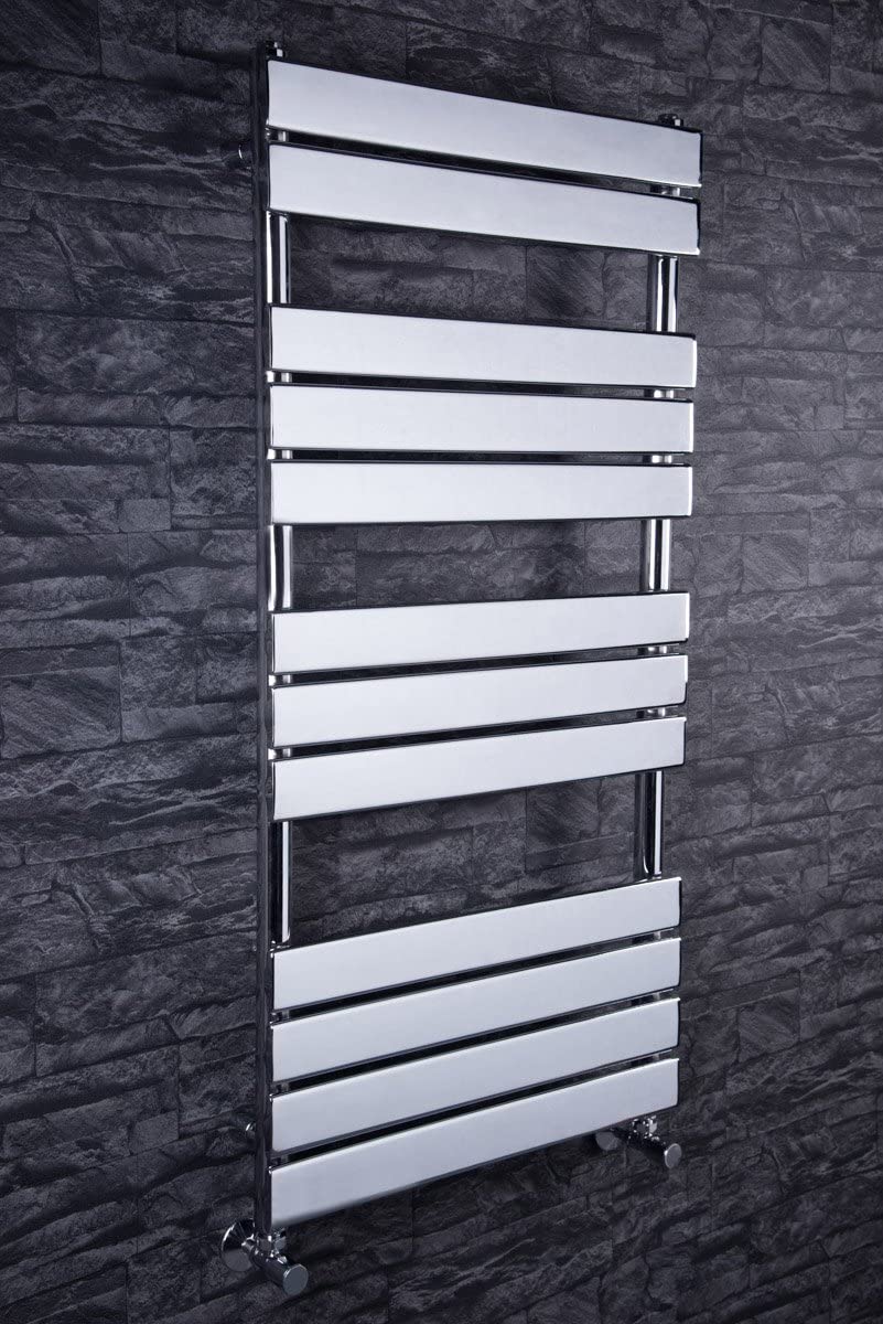 Warmehaus Flat Panel Heated Towel Rail Bathroom Ladder Radiator Rad Central Heating Chrome 1200 x 600mm