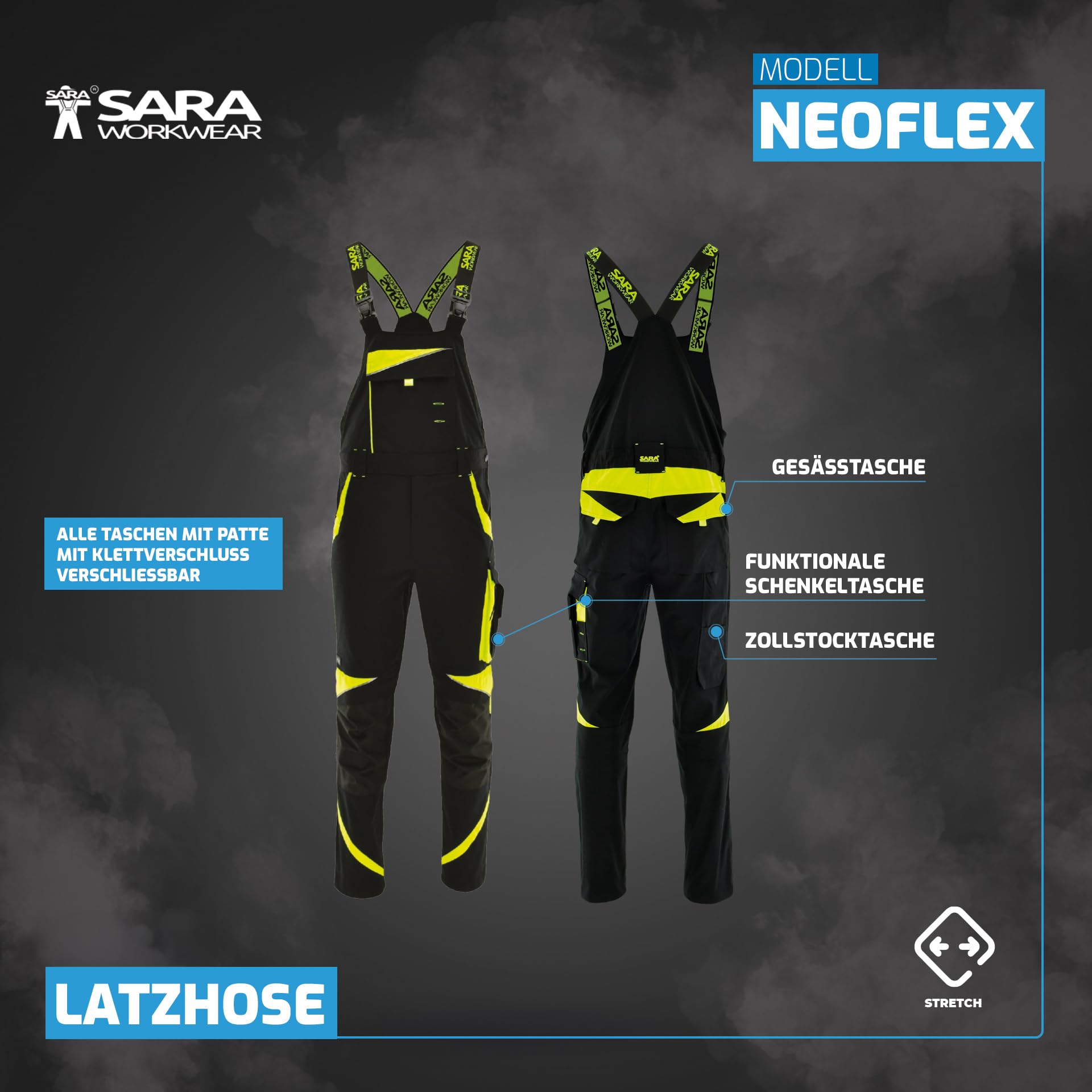 SARA WORKWEAR - Salopette de travail stretch pour homme - Avec poches genouillères - Salopette de travail pour toutes les saisons - Tailles 46 à 64