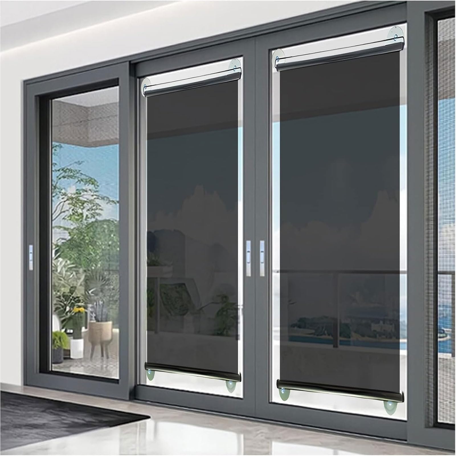 HUHJYUGE Cortinas Opacas con Ventosas, Estores Enrollables Opacos, Cortinas de Privacidad Temporal, Retráctil Portátil Cortina de Sombra, Persiana Enrollable Sin Taladrar (80X200cm)