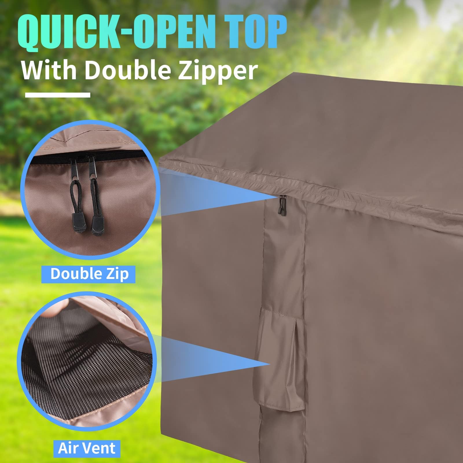 Housse Imperméable pour Abri de Jardin, Bâche de Coffre de Rangement Extérieur avec Dessus à Ouverture Facile, Pour la Série Store It Out, 420D Oxford Brun (147*86*125cm)