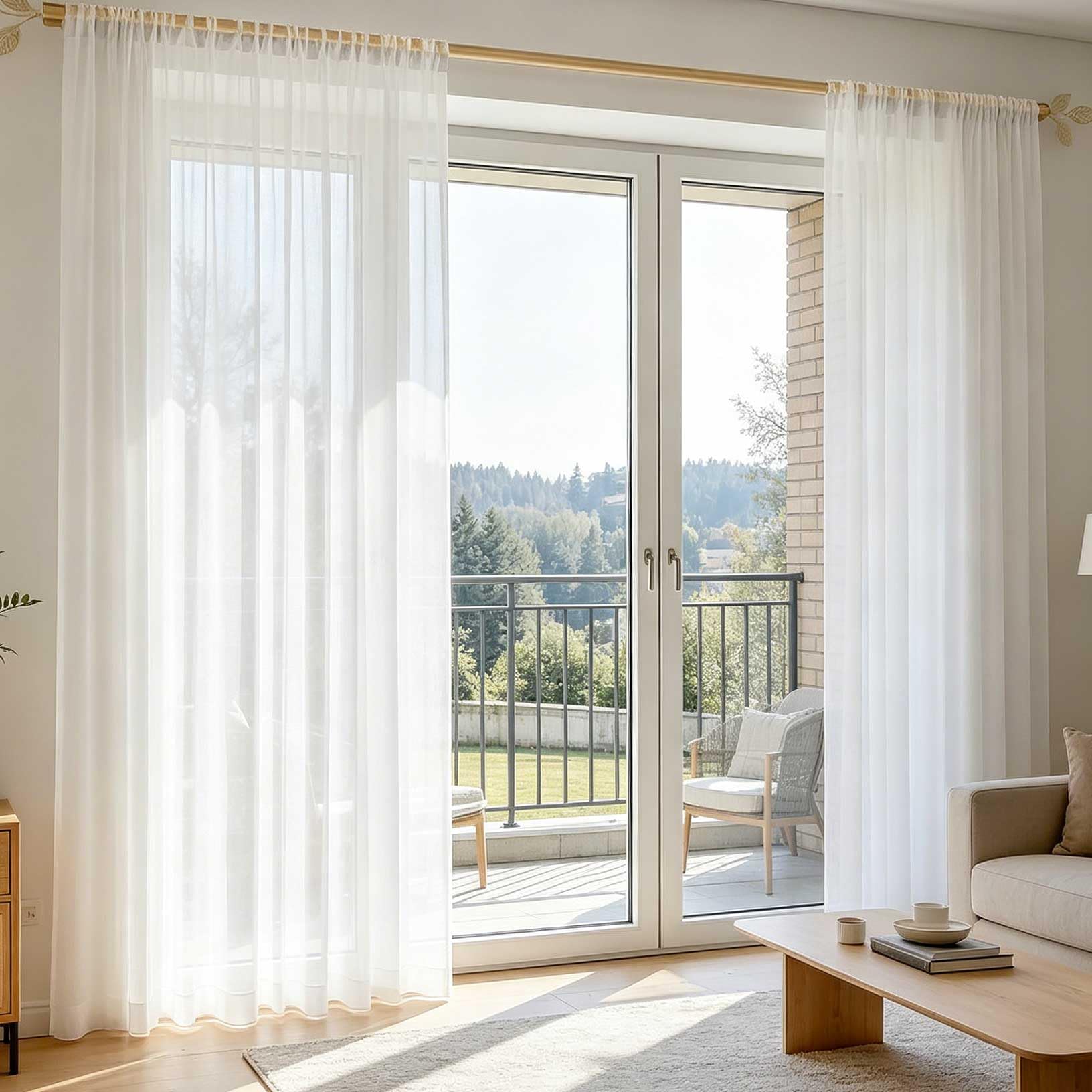 Cortinas translúcidas salón 80x190 para evitar deslumbramientos con manguito de varilla