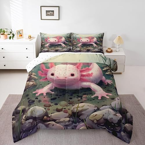 Erosebridal Lovely Axolotl Comforter Set, Cartoon Wild Animals Newt Print Beddin