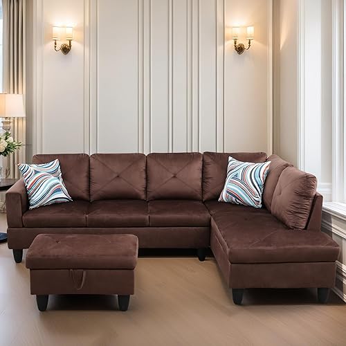 FONTOI Sofá modular en forma de L, sofás modernos para sala de estar, cómodo sofá modular de 4 asientos con almacenamiento otomano para dormitorio,