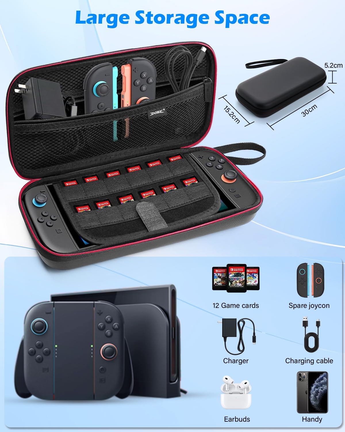 Sehawei Étui Rigide pour N Switch 2 avec 12 Emplacement pour Cartes de Jeu, Hard Carrying Case Protection pour Console JoyCon et Accessoires pour Switch 2 （2025 ）