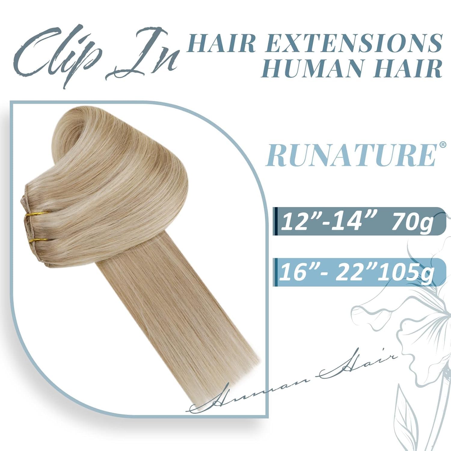 RUNATURE Clip in Extensions Echthaar Goldblond Hellblond 40cm 7pcs 120g #16P22
