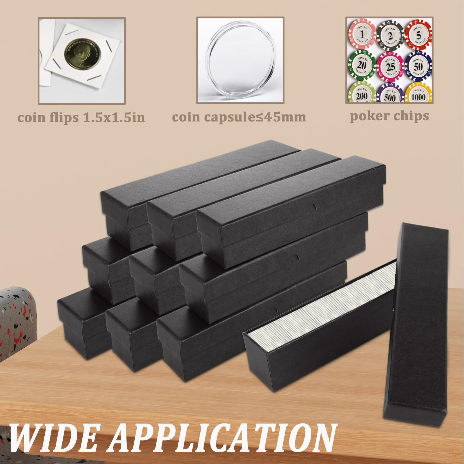 Acrux7 18 cajas de almacenamiento de monedas de cartón negro, caja de colección de monedas, suministros para cápsulas de monedas de 46 mm, volteos de monedas de 1.5 pulgadas