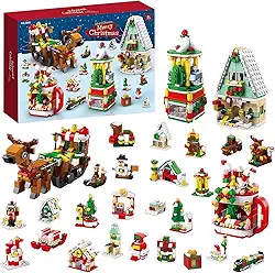 Calendário Do Advento Natalino 2025, Kit de Construção 6 em 1 com 24 Surpresas, Blocos Compatíveis com Lego, Presente para Crianças, Meninos e Meninas a Partir de 6 Anos, Reno e Taça de Natal (Rena de Natal)