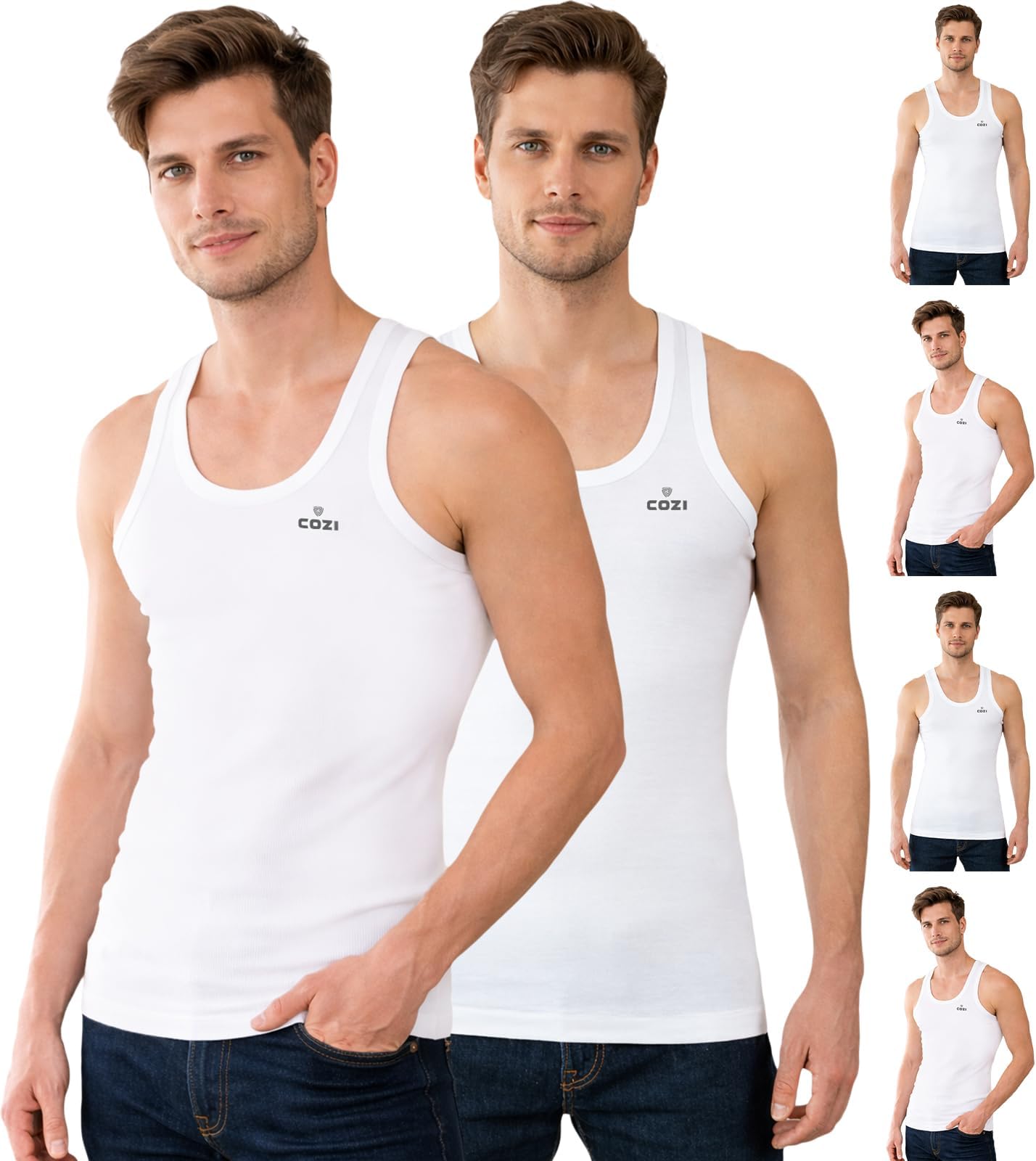 Men's White Round Neck Sleeveless Cotton Vest (Pack of 6)