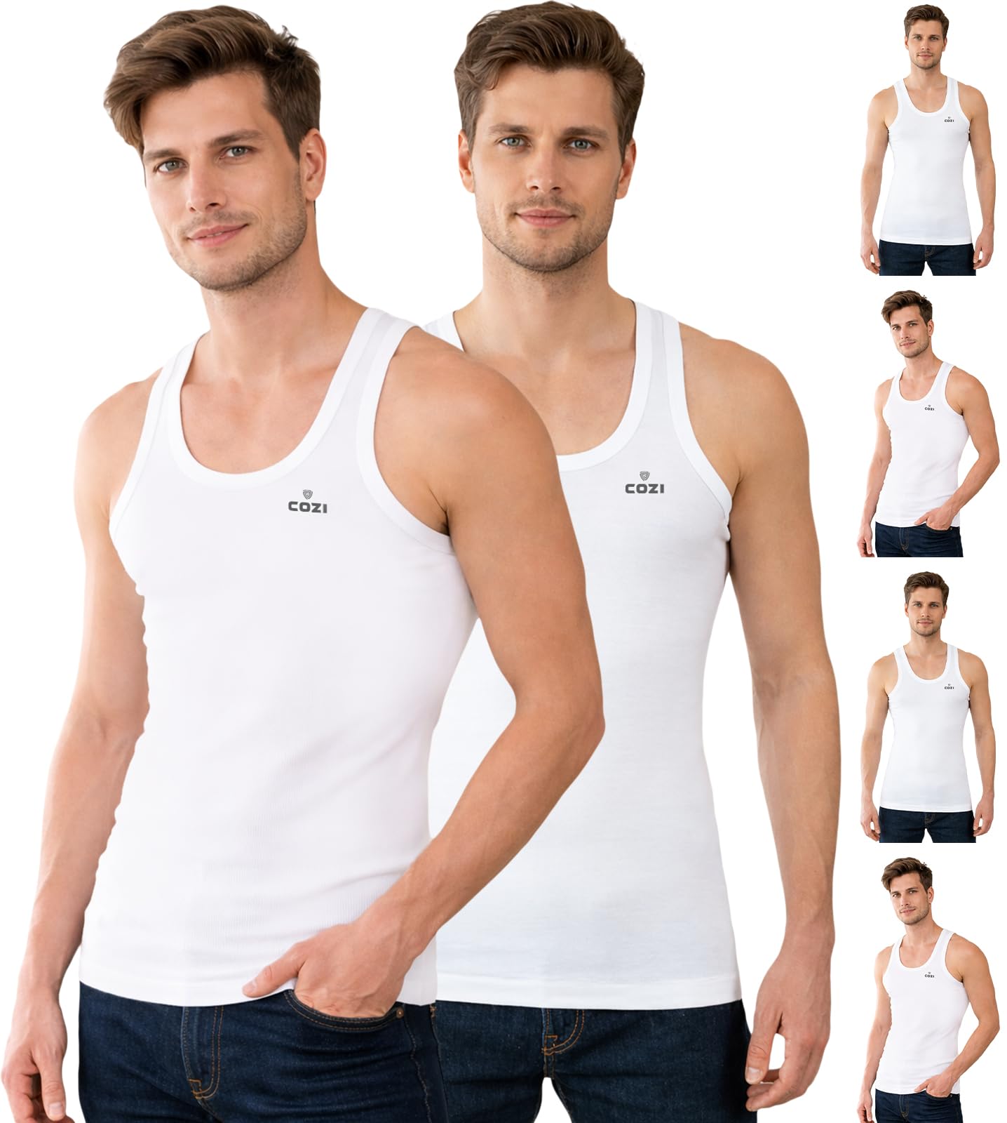 Men's White Round Neck Sleeveless Cotton Vest (Pack of 6)-image-35