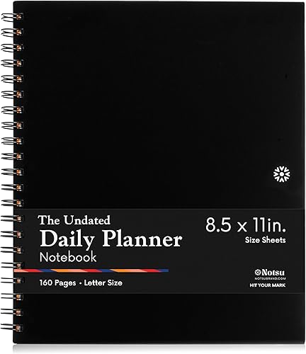 Notsu Agenda diaria sin fecha, planificador de productividad minimalista con lista de tareas, agenda, cuadrícula de puntos, forrado, secciones de