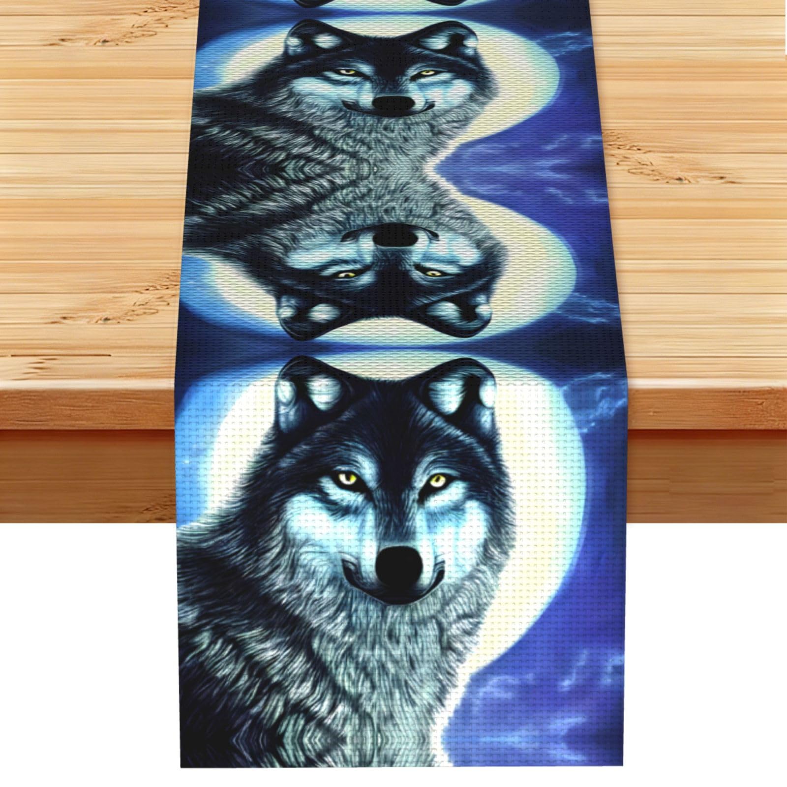 wolf under moon Linen Look Table Runner 13x72-Wrinkle Resistant Farmhouse Style for Dining Table Decor