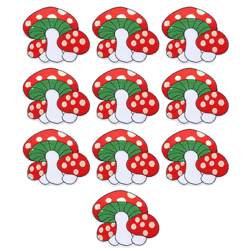 Healifty 10Pcs Sewing On Mushroom Patches Iron On Mushroom Appliques Embroidered Patches for DIY Clothes Clothing Dress Hat Pants Shoes Backpack Bags