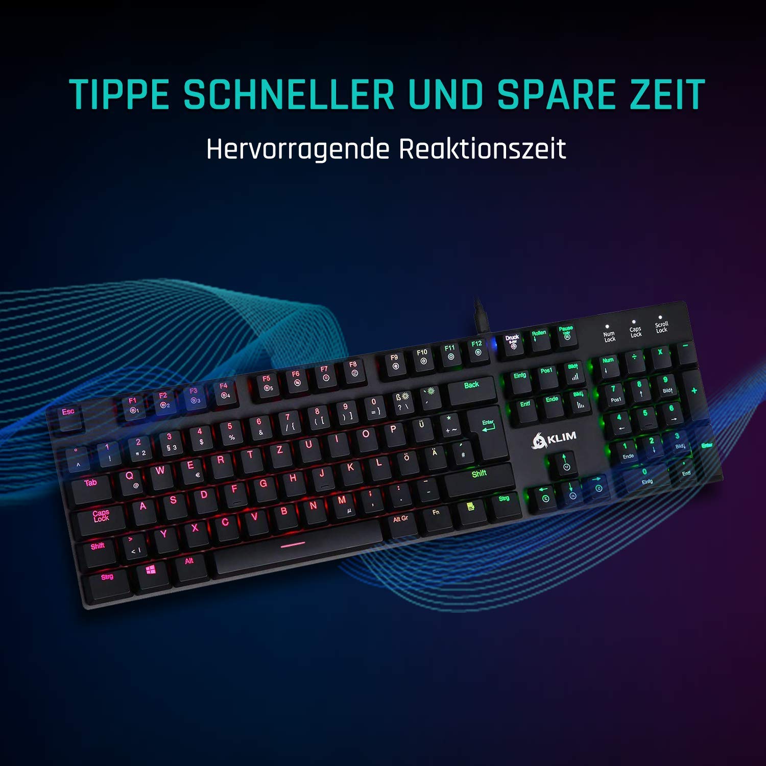 KLIM™ Dash - Nowość - klawiatura mechaniczna QWERTZ z czerwonymi przełącznikami o niskim profilu dla profesjonalistów i graczy - 10 lat - podświetlenie RGB - metalowa konstrukcja - pełna