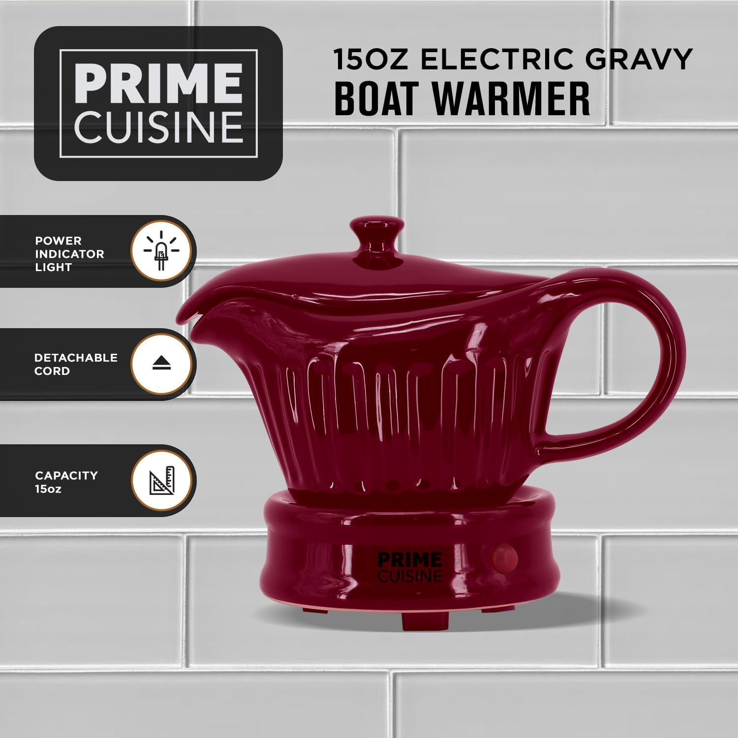 17oz Electric Gravy Boat Warmer, Ceramic Gravy Boat with Detachable Cord and Lid