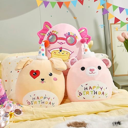 Miniatura 6 de BSTAOFY Almohada de felpa suave de ajolote de feliz cumpleaños, lindo animal de peluche para decoración del hogar, regalo de cumpleaños para niños