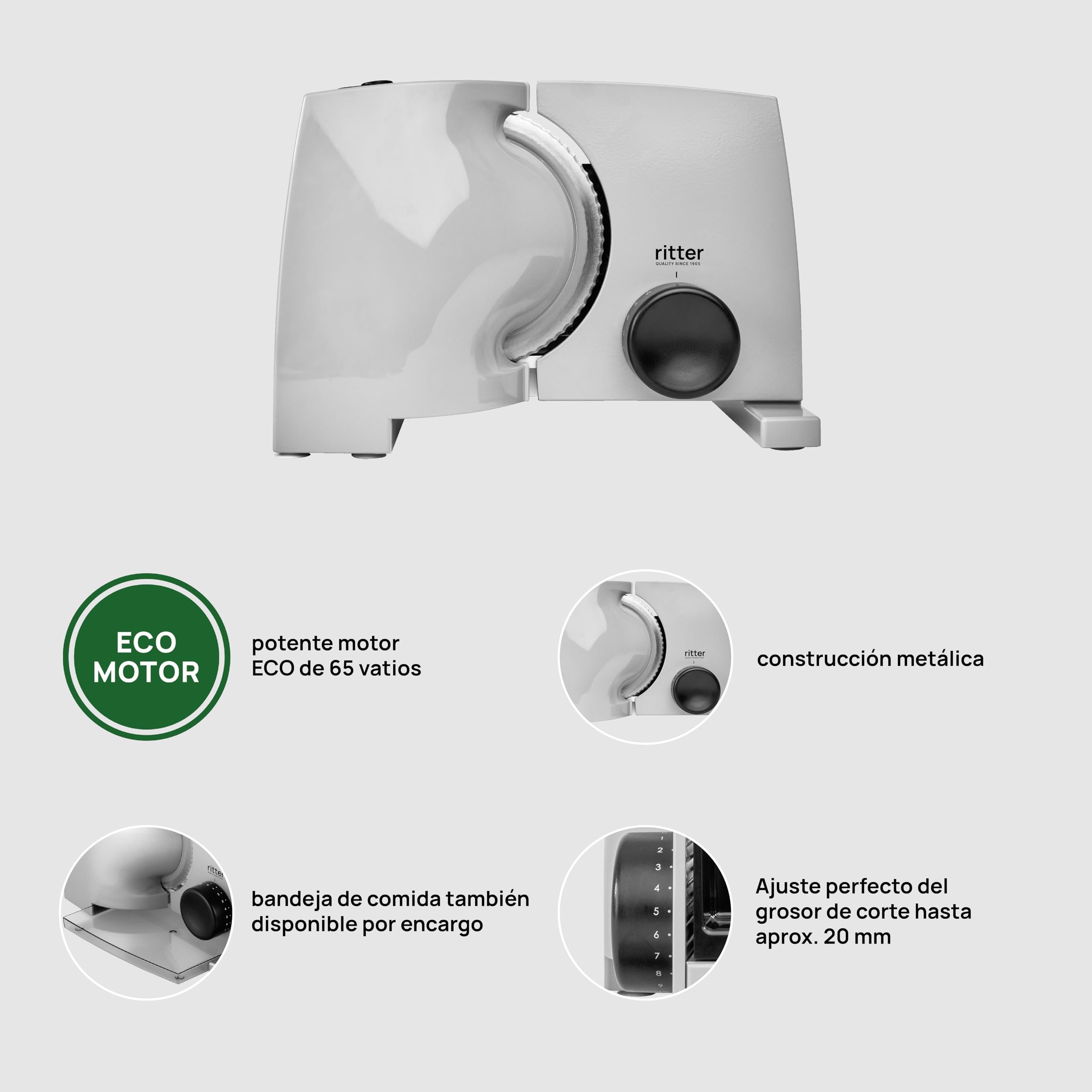 ritter nova 1 E Cortafiambres universal eléctrico y cortapanes de metal con cuchilla pulida electrolíticamente, Made in Germany