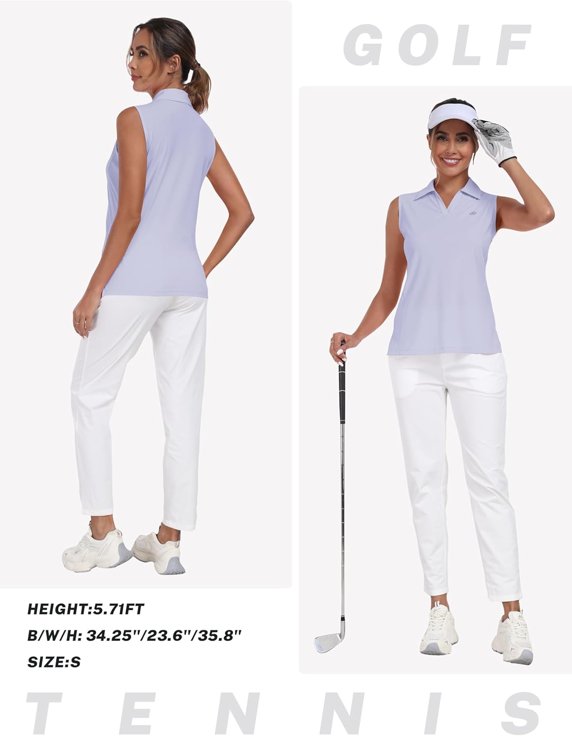 MoFiz Women's Sleeveless Golf Polo Shirts Tennis V Neck UPF 50+ Quick Dry Lightweight Athletic Collared Tank Tops - Image 5