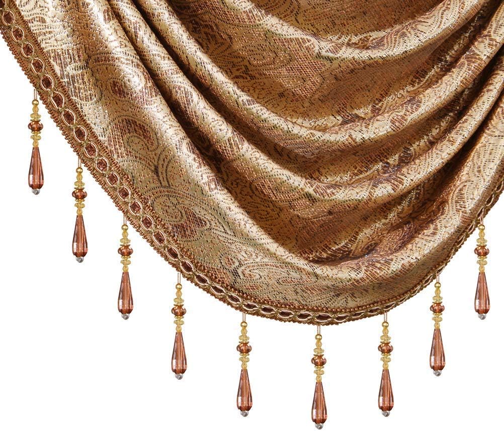 ELKCA Jacquard Waterfall Valance(59",Rod Pocket) and Curtain (52"x96", 2 Panels,Grommet Top)