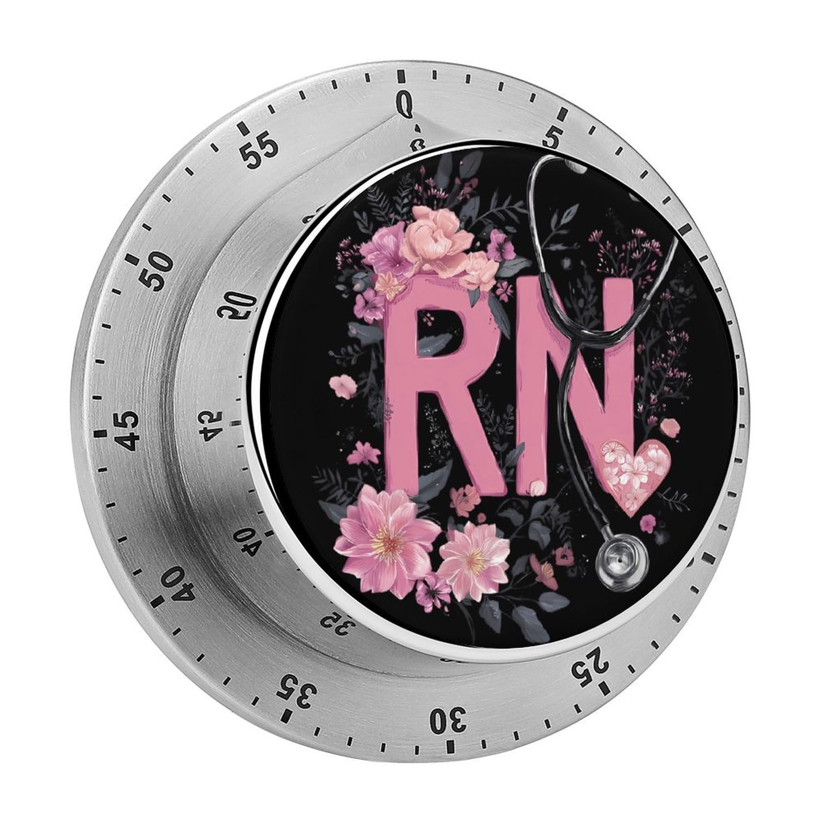 RegisteredStethoscope Floral Mechanical Timer with Alarm for Kitchen Cooking Productivity Stainless Steel Timers