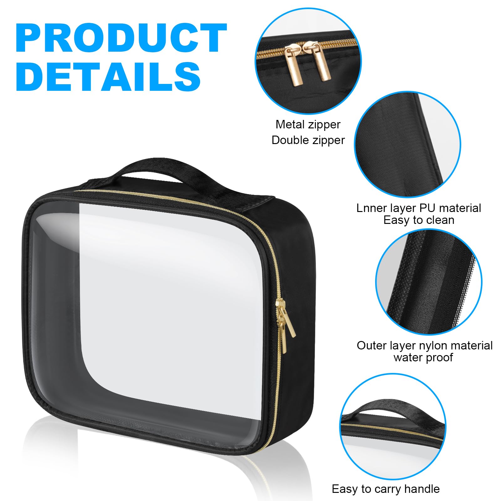 Aucuu Beauty Case Trasparente da Viaggio, 2 Pezzi Borse Da Toilette Trasparente, Borse da Viaggio Impermeabile, Borsa Cosmetici Trasparente, Cosmetico Trasparente, Beauty Case da Viaggio