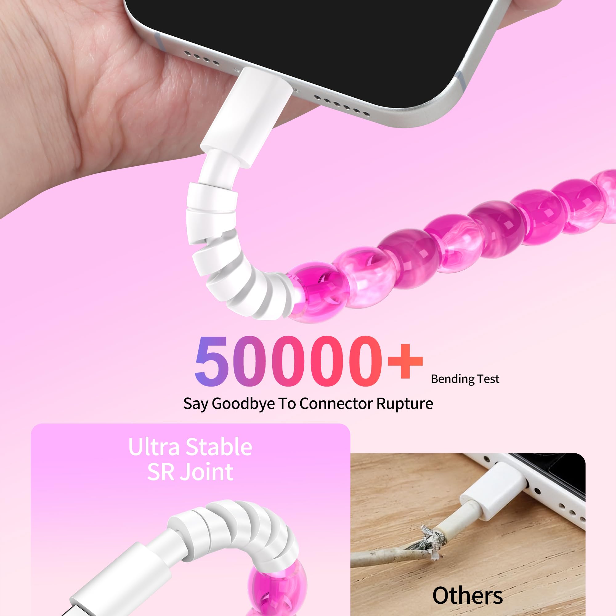 SAMONPOW Cavo USB C da 66 W USB a USB C Cavo di ricarica rapida 1,9 m carino giada perline di tipo C cavo di ricarica per donne ragazze cavo di ricarica per telefono per iPhone 16 15 Pro Galaxy S25