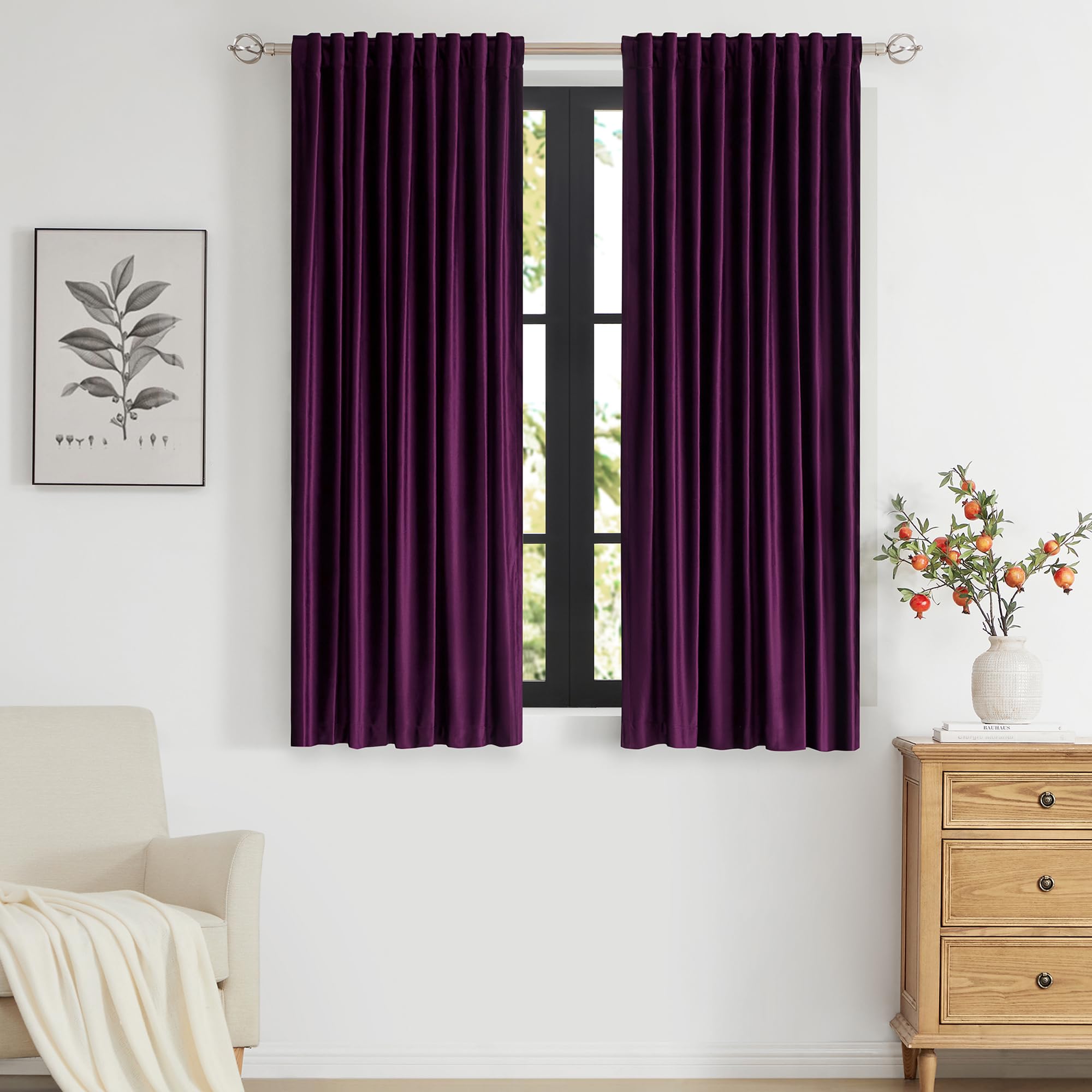 Photo 1 of PRIMROSE Purple Velvet Curtains 120 inch Long for Living Room,Set of 2 Panels Blackout Rod Pocket Back Tab Window Treatment Room Darkening Heavy Decorative Curtains Drapes for Bedroom