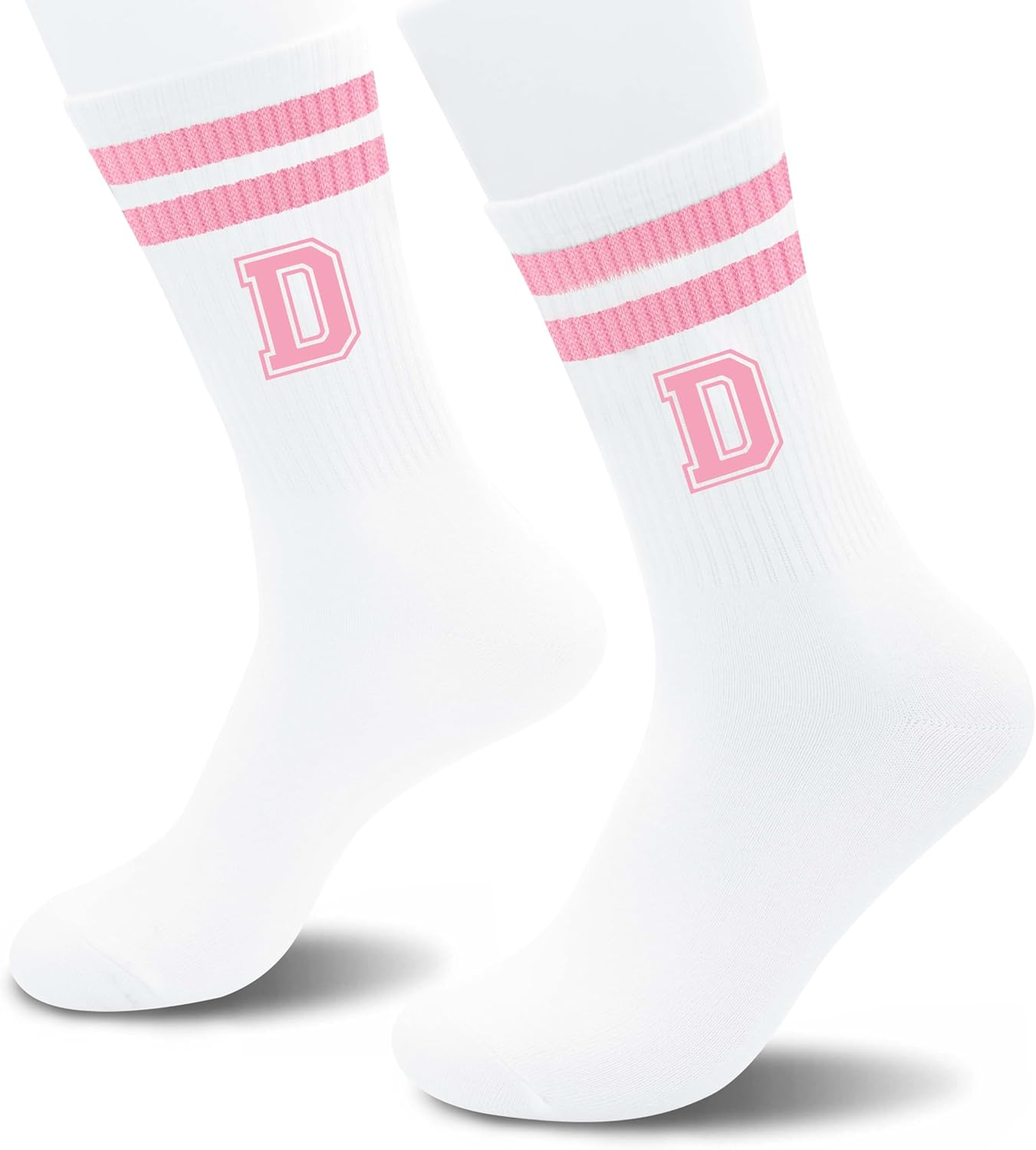Pink And White-Striped Letter Socks, Sports Socks For Women, Pink Team socks, Friends And Family, Birthday Gift. - Image 6