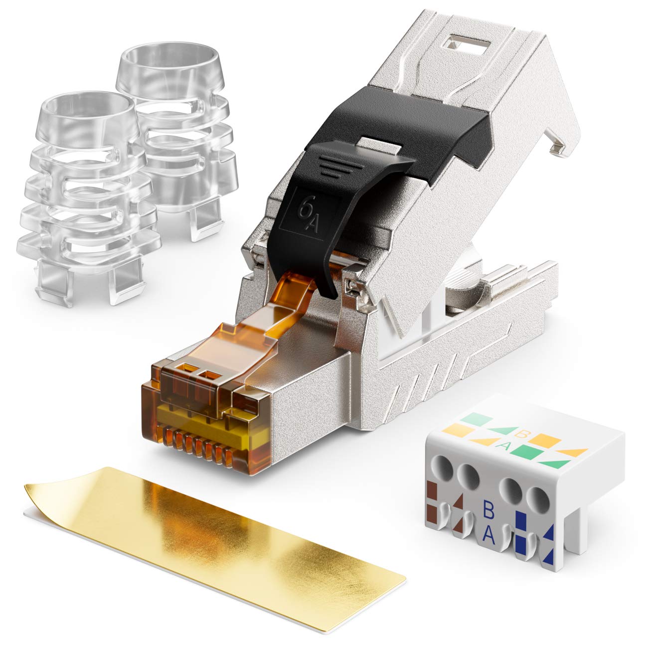 deleyCON 12x Conector RJ45 10 Gbit/s Sin Herramientas Pinza de Corte LSA para LAN Ethernet Cable de Instalación - Para Cables de Red CAT6a CAT7 CAT7a CAT8 Cable PoE Blindado Carcasa Metálica | Abrazadera de corte para cable LAN Ethernet, cable de red, bli