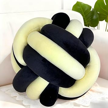 Black Yellow 8.6 Inches Knot Pillow Ball, Round Soft Handmade Knotted Ball Pillow Plush Cushion Home Decor, Knotted Plush Pillow Cushion, for Bedroom, Living Room Sofa, Office Decoration