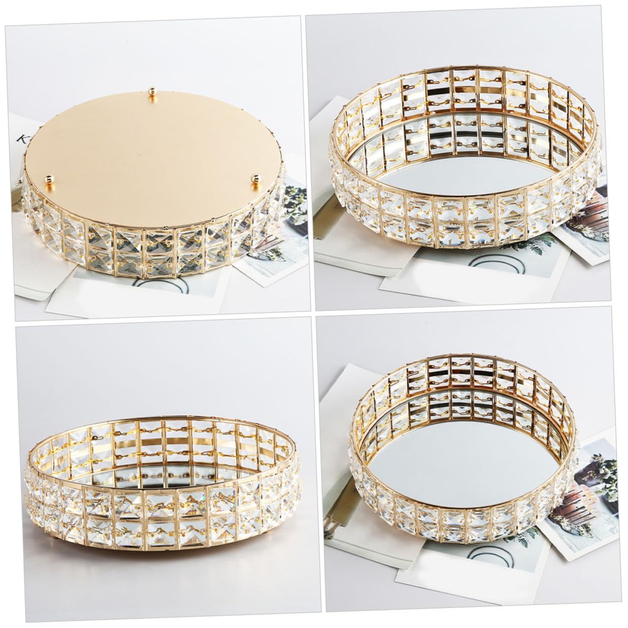 Homoyoyo Bandeja Redonda de Espejo para Joyas, Organizador de Bisutería en Hierro Dorado, 25cm, Adecuado para Tocador y Decoración del Hogar