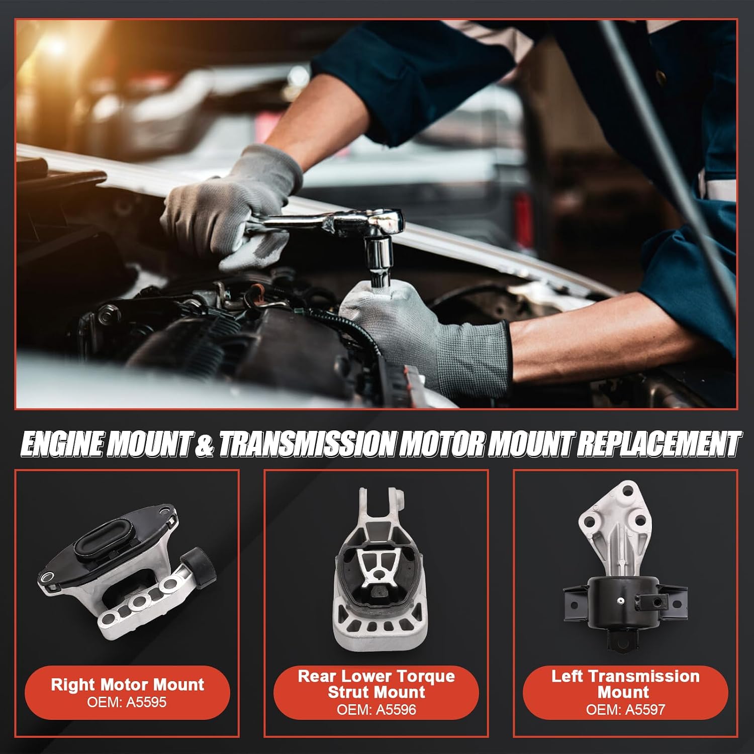 GlobalPrince 3PCS Engine Motor and Transmission Mount Kit Compatible with 2013 2014 2015 2016 Chevy Sonic 1.8L L4 Engine Automatic Transmission, Replace# A5595 A5596 A5597