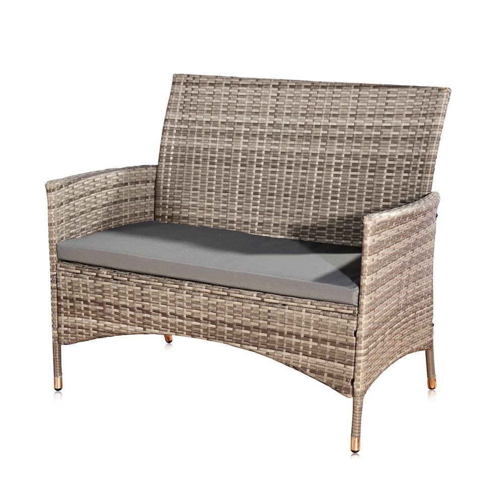 Melko Panchina da Giardino in Polyrattan con Cuscino, Colore Grigio, Dimensioni 108 x 51 x 89 cm, Struttura in Metallo