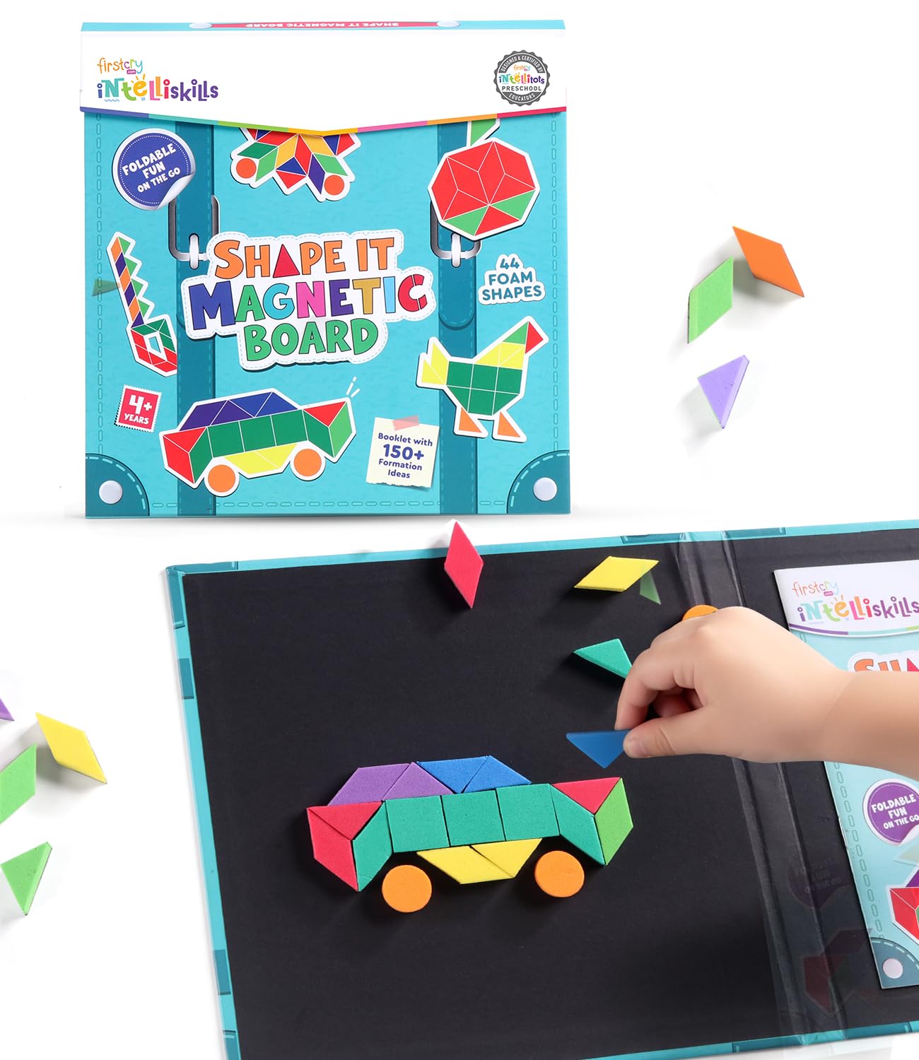 Intelliskills Premium Shape-It Foldable Magnetic Board Puzzle, 150+ Patterns & 44 Foam Shapes, Montessori Educational Toy for Preschoolers for 4+ Years, Portable Puzzle Game for Kids, Birthday Gift-image-3