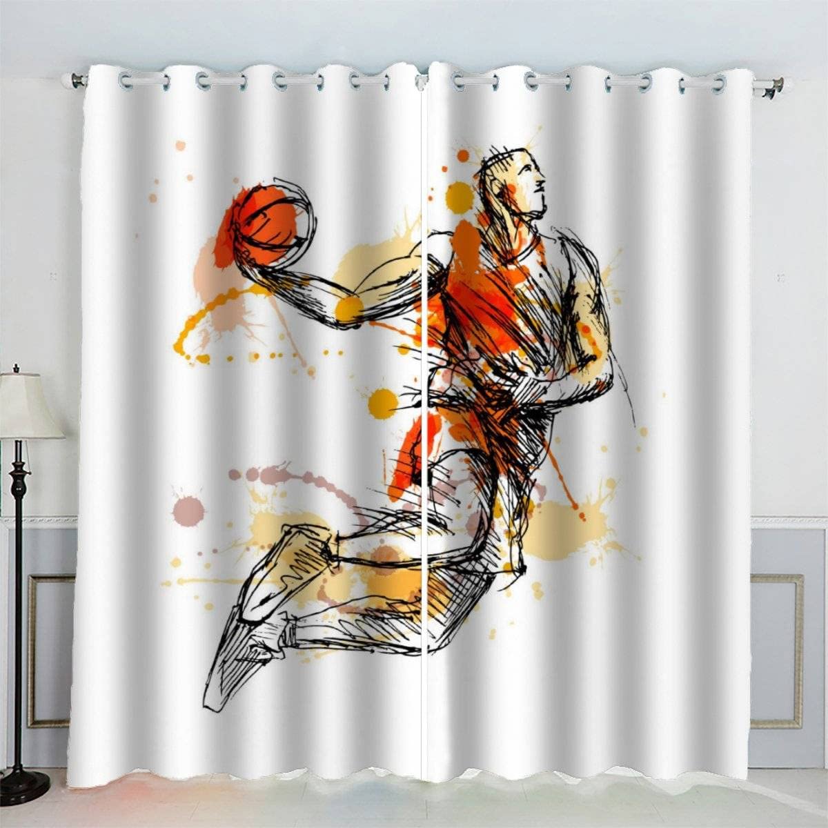 VASENA Blackout Curtains Basketball Colorful Basketball Player Window Drapes Noise Reducing Polyester Fabric Blackout Curtain Panels for Living Room Thermal Drapery 2 Panels (W234xL183cm)