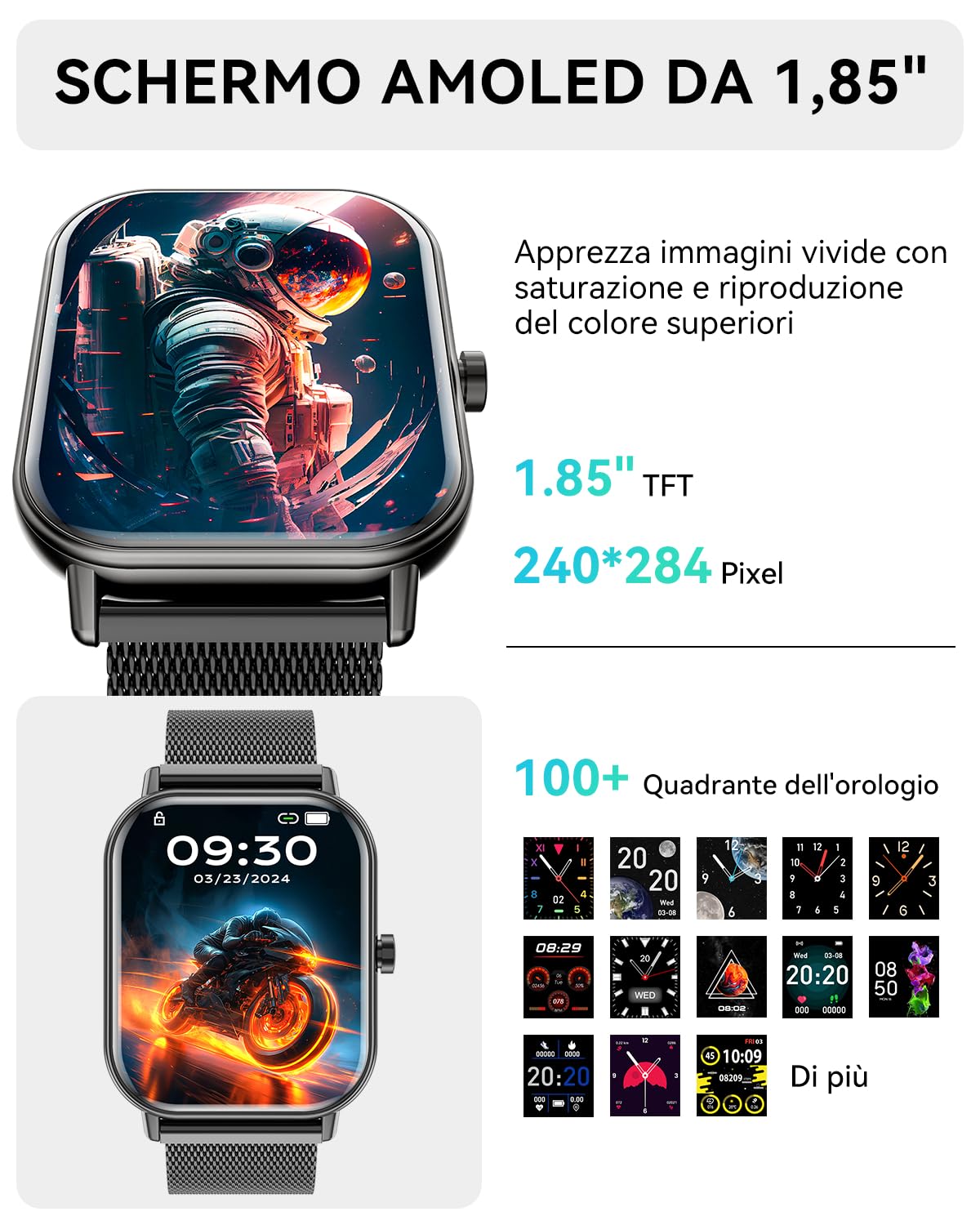 Smartwatch con Chiamate Bluetooth,1,85'' Smartwatch per Uomo Donna,Orologio Sportivo Impermeabile IP67 con 110+ Modalità Sportive,Fitnesswatch con Contapassi Cardiofrequenzimetro SpO2 per Android iOS