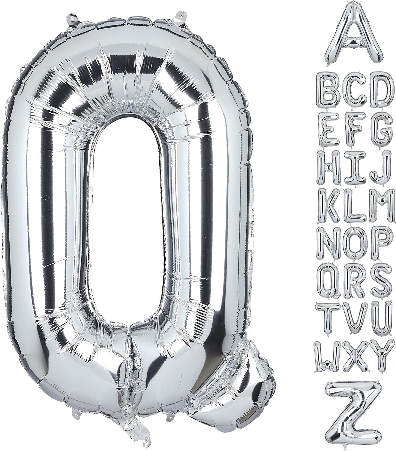 32 Inch Giant Silver Letter A Foil Helium Balloons Big Single Mylar Balloon Birthday Party Decoration Supply Baby Shower (Silver Q)