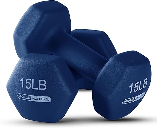 Miniatura 8 de HolaHatha - Juego de mancuernas de neopreno y estante para entrenamiento en casa, 60 lb, azulrojo