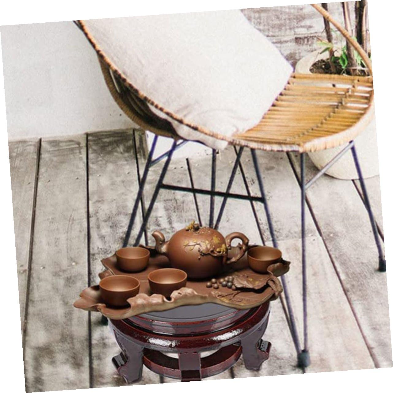 Gatuida Soporte para Macetas de Madera Maciza Redondo 24 Cm de Diámetro, Base Resistente para Plantas y Jarrones Decorativos, Elevador Estable para Interior y Exhibición de Estatuas