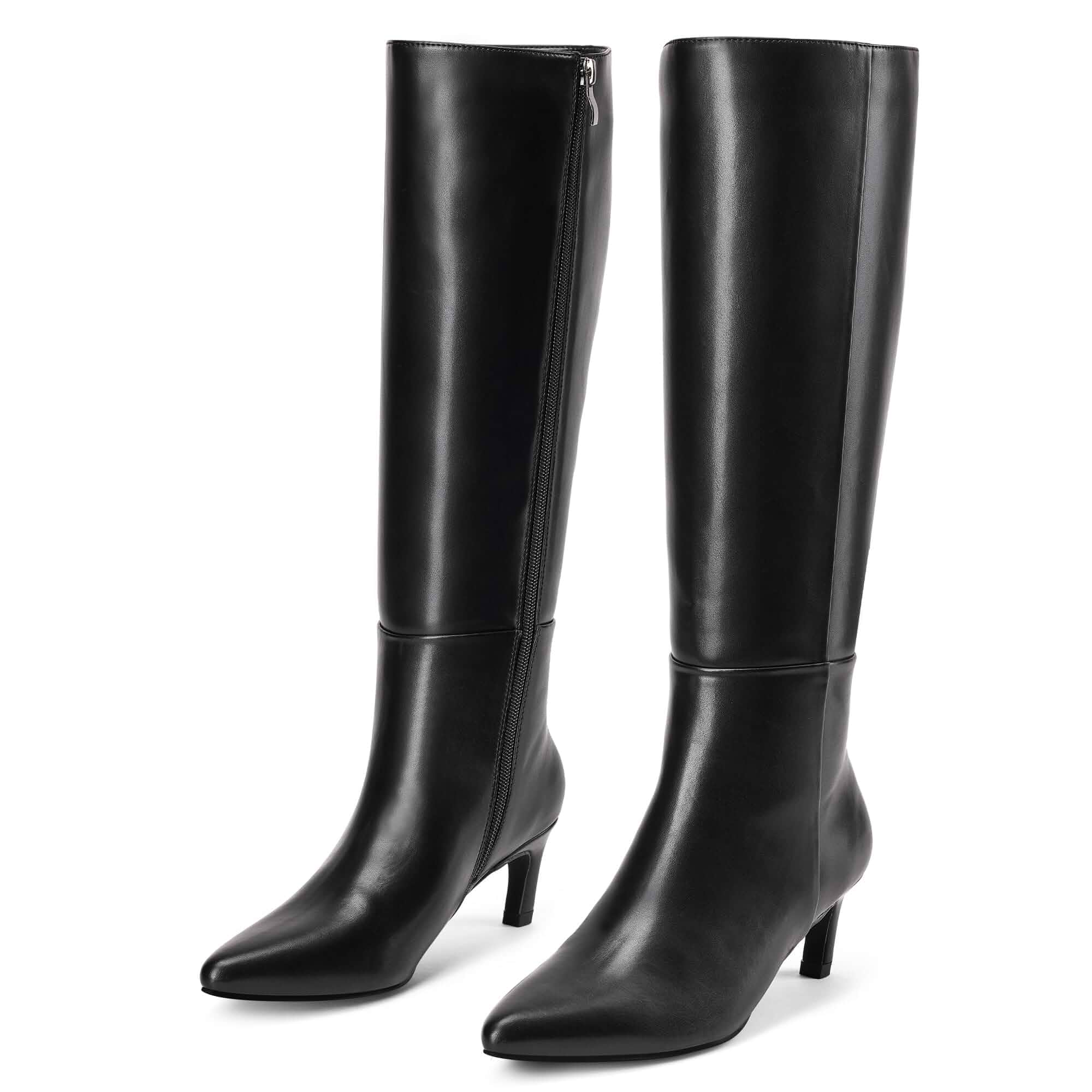 GENSHUO Women's Knee High Boots, Low Kitten Heel Pointed Toe Tall Boots with Side Zipper, Fashion Boots for Women