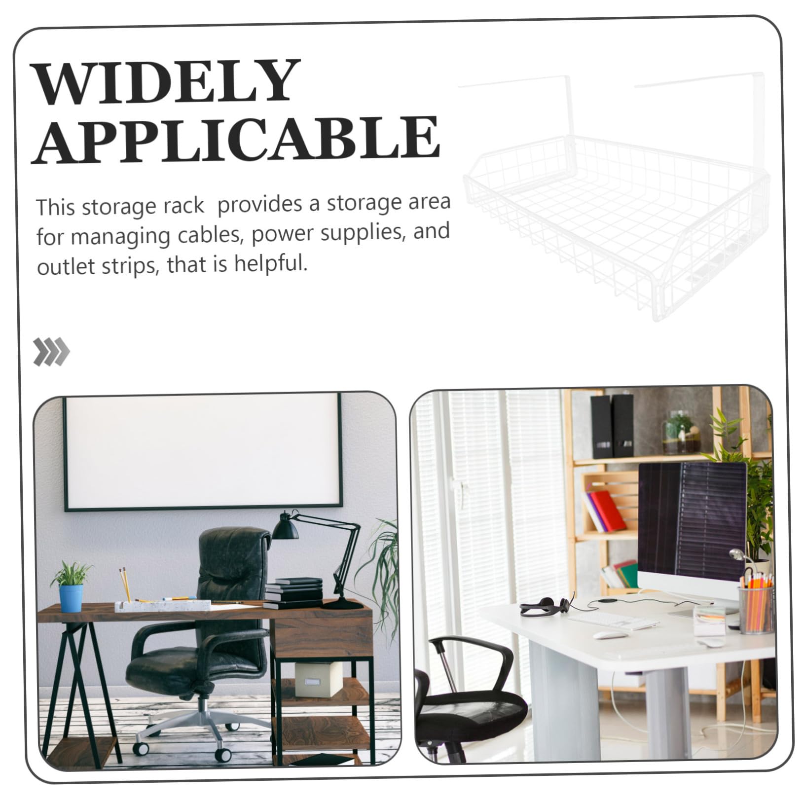 Organiseur de Câbles Bureau en Fer Blanc Stabilité Panier de Gestion des Câbles pour Bureau Rangement Discret et Prises
