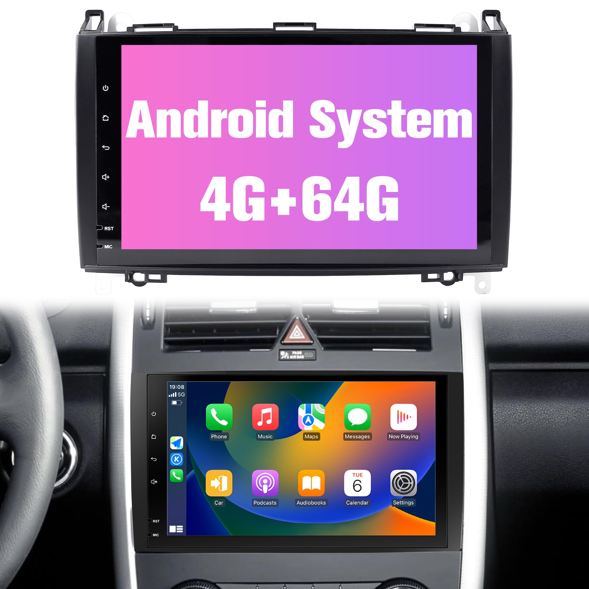 Radio for W639: 64G Double Din Car Stereo with Bluetooth AM FM Wireless Carplay Auto for Mercedes Benz W169 2004-2012, 9" Touch Screen Android System Head Unit Play with Backup Camera FMAM for Apple-image-17